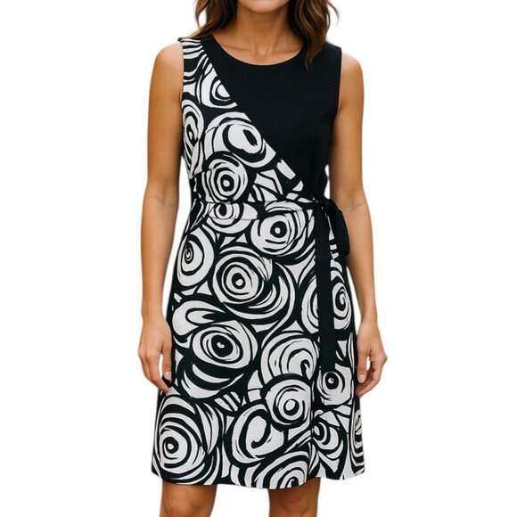 Nine West Holiday Party Cruise Sleeveless Wrap Dress Geometric Pattern Size 14 - Picture 2 of 16